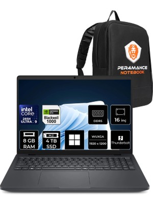 Dell Pro Max 16 Core Ultra 9 285H Rtx Pro 1000 Blackwell 8gb 8gb Ram 4tb SSD 16" Fhd+ WIN11 Home MC16250P365 Iş Istasyonu + Per4 Çanta