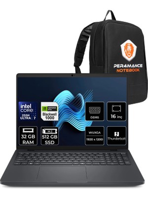 Dell Pro Max 16 Core Ultra 7 255H Rtx Pro 1000 Blackwell 8gb 32GB Ram 512GB SSD 16" Fhd+ Freedos MC16250P320 Iş Istasyonu + Per4 Çanta