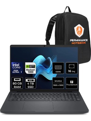 Dell Pro Max 16 Core Ultra 7 255H Rtx Pro 1000 Blackwell 8gb 80GB Ram 4tb SSD 16" Fhd+ Freedos MC16250P347 Iş Istasyonu + Per4 Çanta