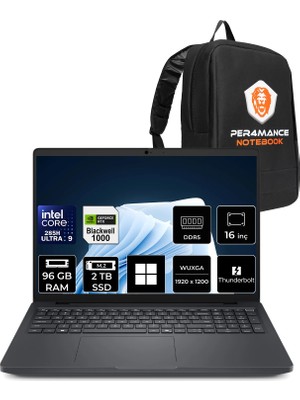 Dell Pro Max 16 Core Ultra 9 285H Rtx Pro 1000 Blackwell 8gb 96GB Ram 2tb SSD 16" Fhd+ WIN11 Home MC16250P412 Iş Istasyonu + Per4 Çanta