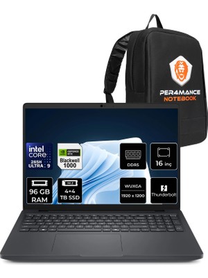 Dell Pro Max 16 Core Ultra 9 285H Rtx Pro 1000 Blackwell 8gb 96GB Ram 4tb + 4tb SSD 16" Fhd+ Freedos MC16250P354 Iş Istasyonu + Per4 Çanta