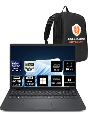 Dell Pro Max 16 Core Ultra 9 285H Rtx Pro 1000 Blackwell 8gb 40GB Ram 4tb + 4tb SSD 16" Fhd+ WIN11 Pro MC16250P450 Iş Istasyonu + Per4 Çanta