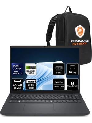 Dell Pro Max 16 Core Ultra 9 285H Rtx Pro 1000 Blackwell 8gb 64GB Ram 2tb SSD 16" Fhd+ Freedos MC16250P340 Iş Istasyonu + Per4 Çanta
