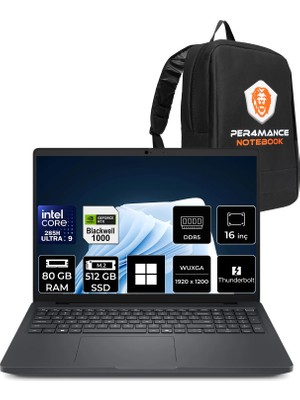 Dell Pro Max 16 Core Ultra 9 285H Rtx Pro 1000 Blackwell 8gb 80GB Ram 512GB SSD 16" Fhd+ WIN11 Pro MC16250P464 Iş Istasyonu + Per4 Çanta