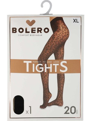 Bolero Kadın 20 Den Leopar Desen Külotlu Çorap Siyah