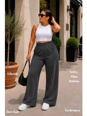 Cedy Denim Kadın Büyük Beden Yüksek Bel Palazzo Pantolon Yazlık Ince Kumaş Terletmez Likralı C633