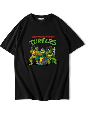 Brz Collection Unisex Oversize Teenage Mutant Ninja Turtles - Ninja Kaplumbağalar - T-Shirt Siyah