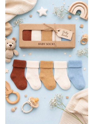 Baby Socks 5 Çift Kutulu 5 Renkli Erkek Bebek Çorabı 0-6 Ay