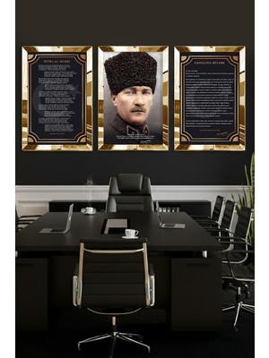 Empressco Gold Aynalı Pleksi Çerçeveli Atatürk Tablo Seti, Şıklık ve Anlamlılık Bir Arada