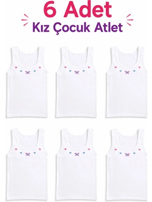 Hepsine Rakip 6lı Kız Çocuk Atlet Geniş Askılı Pamuklu Işlemeli Yumuşak