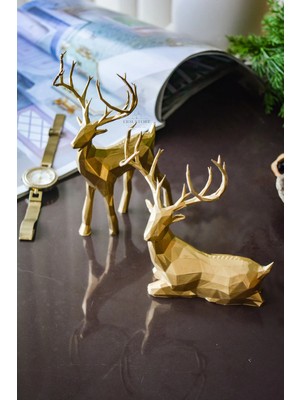 Jeane Home Decor 19CM 2li Gold Altın Varak Dekoratif Hafif Şık Tasarım Hediyelik Obje Biblo Bioplastik Geyik