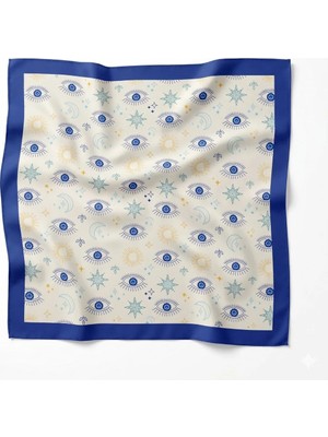 Tarzını Seç Mavi Göz Desenli Fular / Bandana 70X70 cm