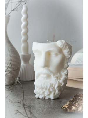 Ersu Store Beyaz Kokulu Soya Wax Zeus Büst Hediyelik Dokaratif Mum