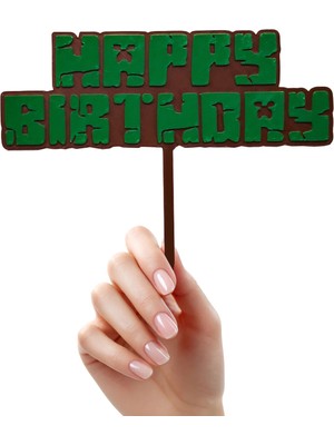 ESM 3D Minecraft Temalı Pasta Üstü Yazısı Happy Birthday (Doğum Günü Pasta Üzeri Süsü)