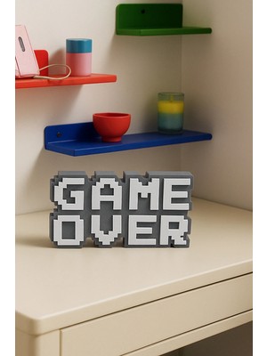 ESM 3D Retro Game Over Kabartmalı Dekoratif Obje - Gri | Masaüstü ve Duvar Süsü | Hediye