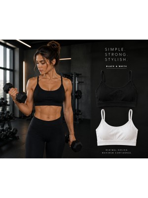 Sensiva Lingerie 2'li Esnek Fitilli Ip Askılı Ribana Bustiyer - Nefes Alan Dokulu Crop Atlet - Uyku Sütyeni Seti