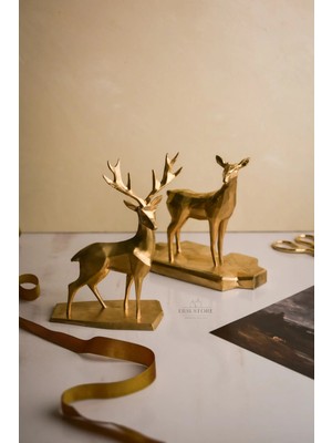 Jeane Home Decor Gold Altın Kübik Geometrik 2li Geyik Seti Figür Biblo Dekoratif Hediyelik