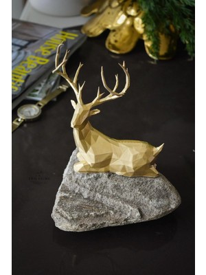 Ersu Store 21CM Kubik Dekoratif Geyik Figür Biblo Obje Gold Renk Yılbaşı Geyiği Premıum