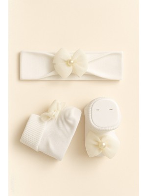 Baby Socks Fiyonklu Bandana Hediyelik Bebek Çorap Takım 0 - 6 Ay