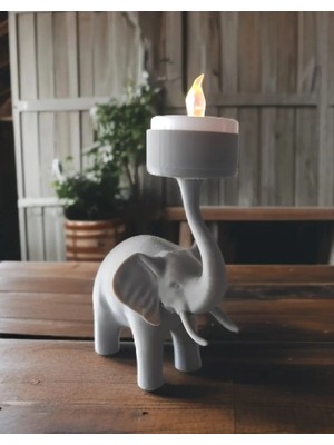 Ersu Store Gri Renk Minimal Pilli Tea Light Tasarım Fil Bioplastik