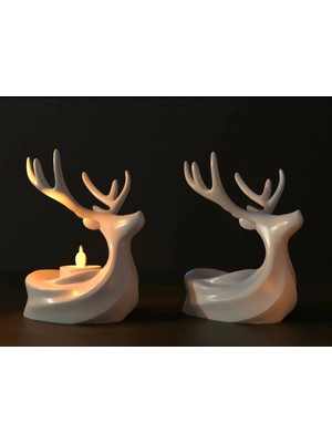 Jeane Home Decor 2 Adet Beyaz Renk Dekoratif Yılbaşı Tealight Geyik Hediyelik Ev Dekorasyonu