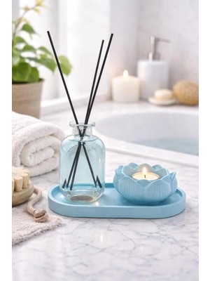 Ersu Store 150ML Oda Kokusu Lotus Tealight Tabak Seti Bambu Çubuklu Hediyelik Dekoratif