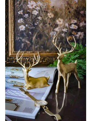 Jeane Home Decor 2li Gold Altın Varak Dekoratif Hafif Şık Tasarım Hediyelik Obje Biblo Bioplastik Geyik