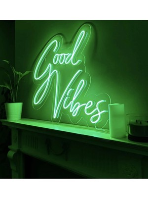 Deccor Evim Good Vibes Yeşil Renk Neon LED Aydınlatma