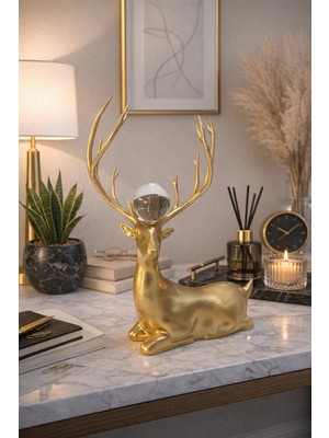 Ersu Store 24CM Gold Kristal Camlı Dekoratif Hediyelik Geyik Biblo Ev Ofis