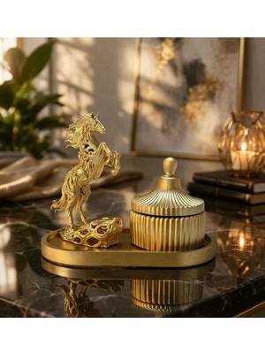 Ersu Store Tasarım Gold Altın Varak Seti Ev Ofis Iş Yeri Dekoratif Hediyelik Biblo Obje Figür