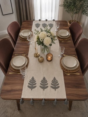 Livera Home %100 Pamuk Bohem Buldan Işi Nakışlı Lüks Masa Runner (40X130CM)