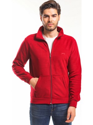 Slazenger SANSA Erkek Fermuarlı Dik Yaka Cepli Bordo Polar