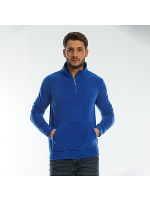 Slazenger SOLID IN Erkek Fermuarlı Dik Yaka Cepli Saks Mavi Polar