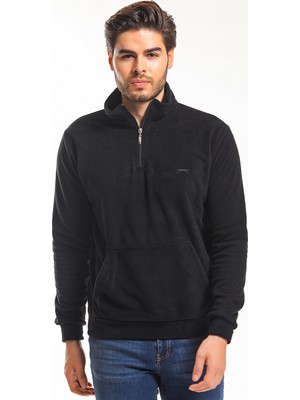 Slazenger SOLID IN Erkek Fermuarlı Dik Yaka Cepli Siyah Polar