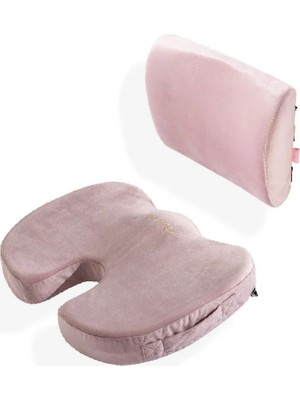 Viscotex Visco Ortopedik Oturma ve Bel Destek Minderi Seti Pembe 35 x 45 cm Çift Taraflı Viskon