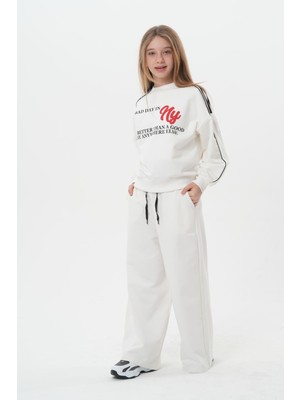 Haykids Kız Çocuk Geniş Paça Kontrast Bel Detaylı Alt Üst Takım