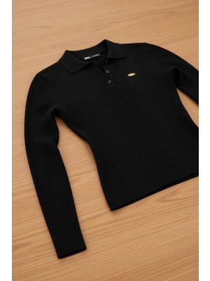 U.S. Polo Assn. Kadın Siyah Polo Yaka Kazak 50297087-VR046