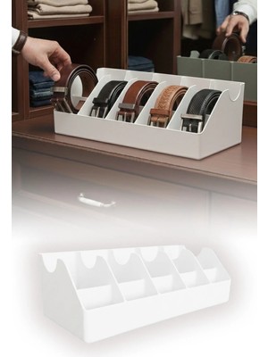 Omilife 10 Bölmeli Beyaz Kemer Çorap Takı Makyaj Organizeri Dolap İçi Kemer Düzenleyici Organizer