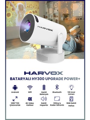Harvox HY300 Upgrade Power+ Bataryalı Projeksiyon Cihazı Taşınabilir 4K Destekli Android Sistemli Projektör