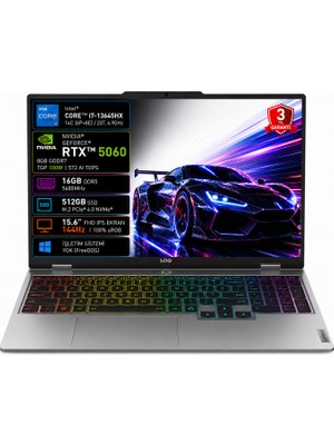 Lenovo Loq 15IRX10 83JE01CXTR I7-13645HX 16GB 512GB SSD RTX5060 8gb Tgp 100W 15.6" IPS 144Hz Freedos Taşınabilir Bilgisayar