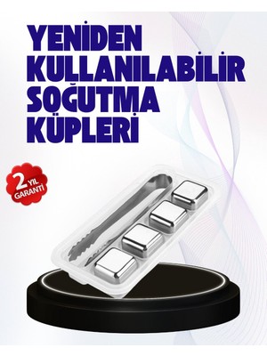 Akay Avm Paslanmaz Çelikten Üretilmiş Metal Buz Küpü Seti ve Buz Klipsi