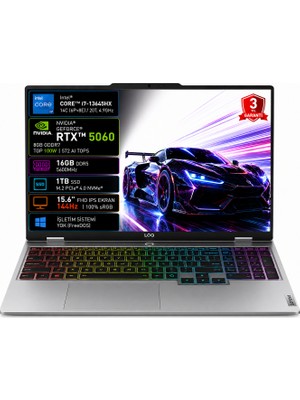 Lenovo Loq 15IRX10 83JE01CXTR-01 I7-13645HX 16GB 1tb SSD RTX5060 8gb Tgp 100W 15.6" IPS 144Hz Freedos Taşınabilir Bilgisayar
