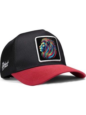 BlackBörk Aslan Logolu Kırmızı-Siyah Trucker Şapka