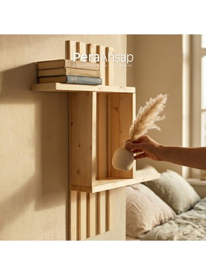 Pera Wooden Fence Deep Derin Raflı Ahşap Duvar Rafı 60X60 cm
