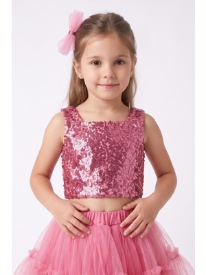 Le Mabelle Fuşya  Kare Yakalı Pullu Kız Çocuk Kolsuz Crop Bluz - Cintia
