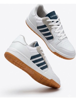 Zerenyus HMNT-2499 Premium Çizgili Beyaz Laci Kadın Sneaker