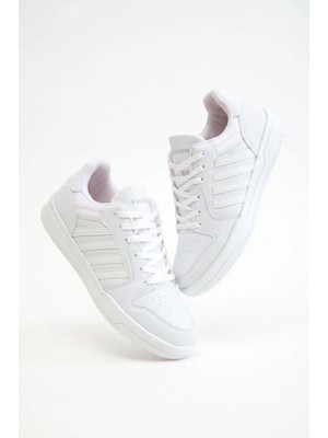 Zerenyus HMNT-2499 Premium Çizgili Beyaz Kadın Sneaker