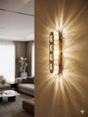 Wisehome Crystal Gold Metal Paslanmaz Pilli Duvar Apliği