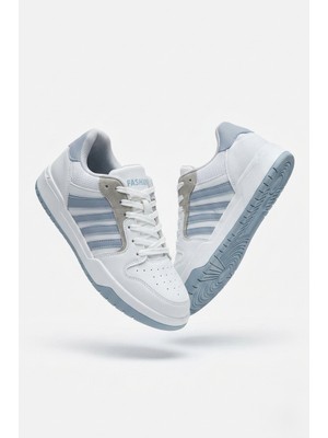 Zerenyus HMNT-2499 Premium Çizgili Beyaz Mavi Kadın Sneaker