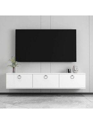 Morepp Sıla 150 cm Duvara Monte Tv Ünitesi Tv Sehpası Beyaz-Gümüş